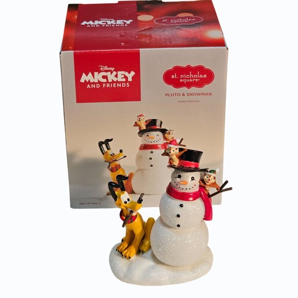 St. Nicholas Square Disney Pluto with Snowman Holiday Christmas Village - Picture 2 of 9